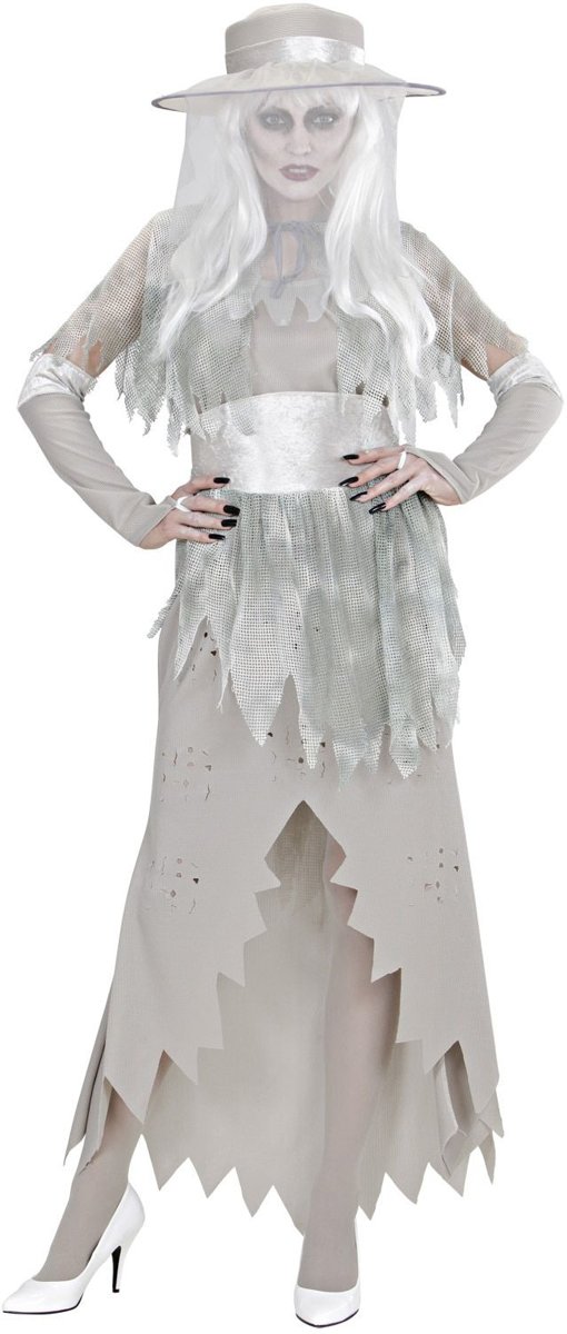 Spook & Skelet Kostuum | Spookachtige Dame Witte Horror Dame | Vrouw | Large | Halloween | Verkleedkleding